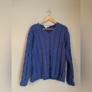 Eddie Bauer v neck cable knit sweater vintage 90’s 100% cotton